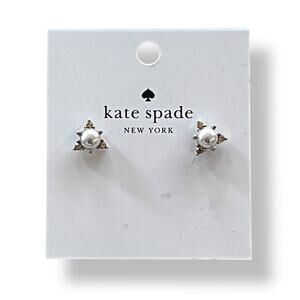 Kate Spade You’re a Gem Pearl Triangle Stud Earrings Champagne Silver NWT *READ*